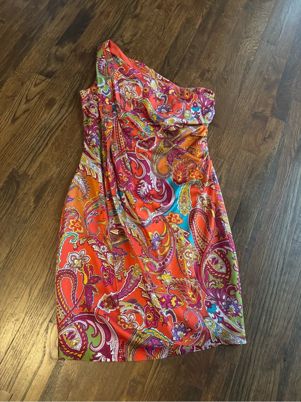 Ralph Lauren Vibrant Paisley One Shoulder Cocktail Dress - Orange & Pink-NWT